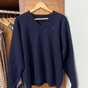 Ralph Lauren Navy V-Neck Sweater with Red Pony